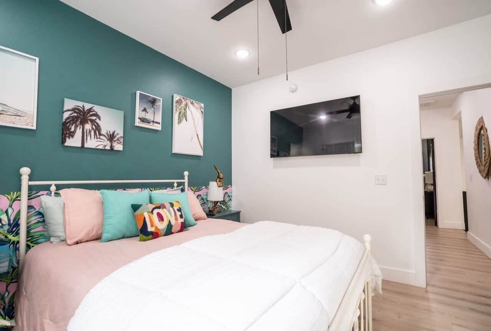 Bedroom two from a second angle showing nightstand and lamp