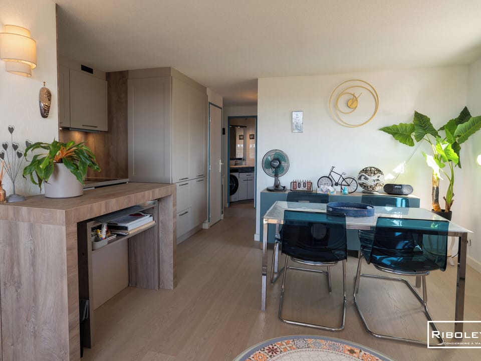 Living room opening onto the kitchen 
