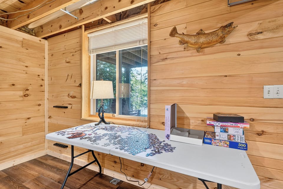 A large white table for puzzles.