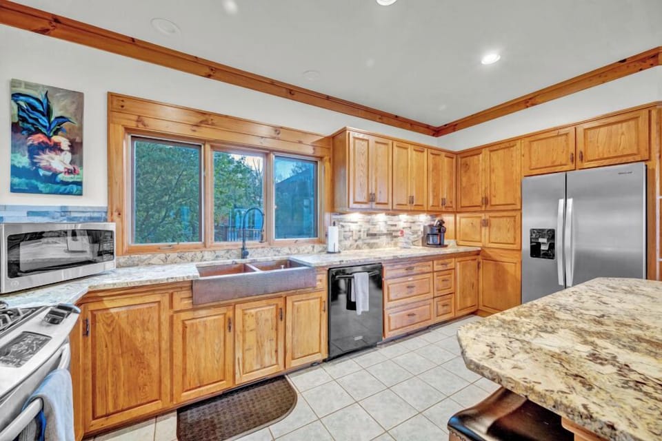 Double Copper Basin Sink and Large Stainless Fridge