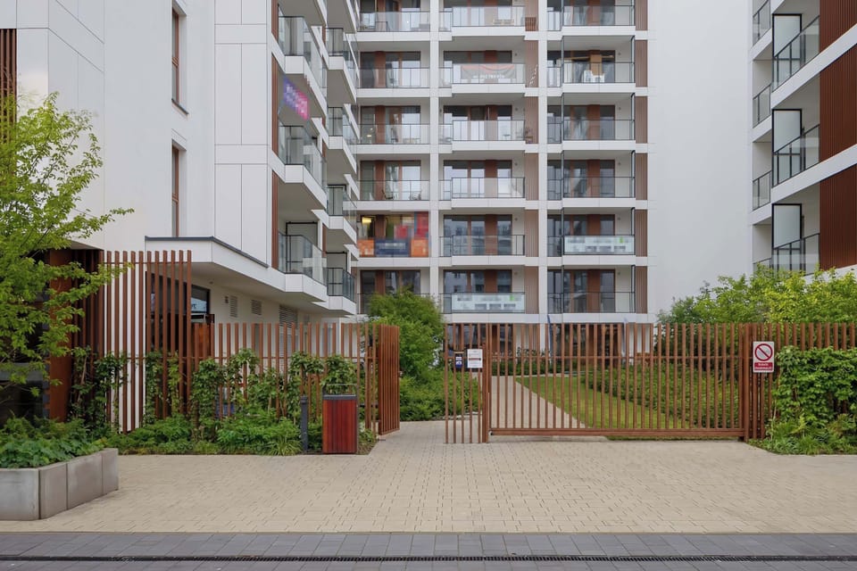 Entrance gate to a modern housing estate.