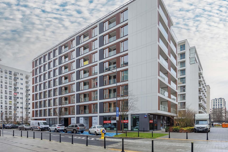 A modern apartment building in the centre of Warsaw.