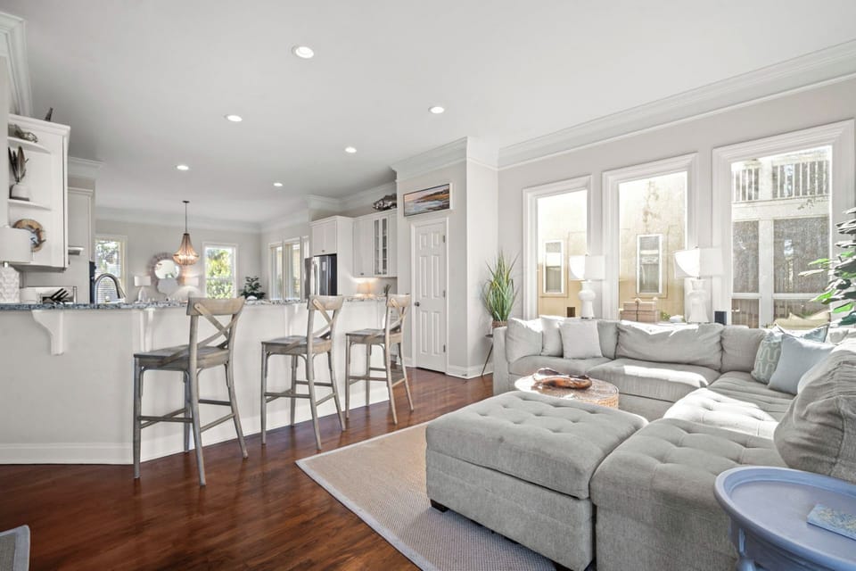 Kitchen Bar Seating and Living Room