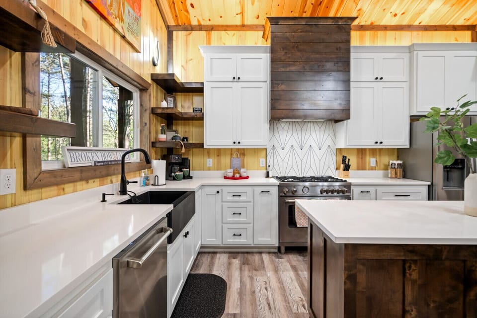 Kitchen | Modern Island | Sleek Counters & Open Shelves