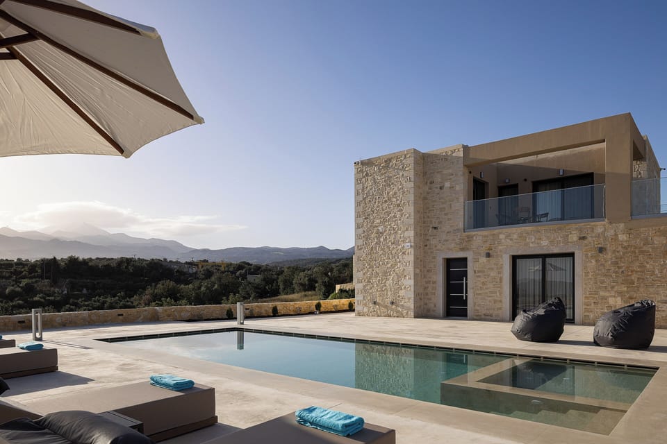 Villa Elia's private pool with superb views of the Cretan mountains