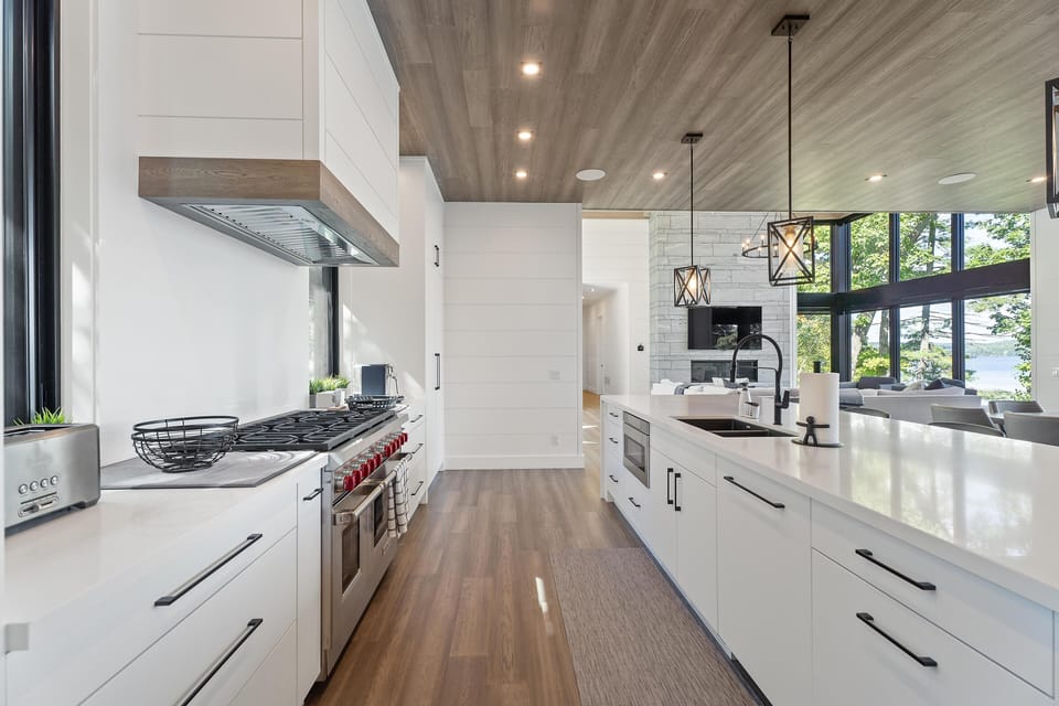 Sleek modern kitchen with spacious island and natural light