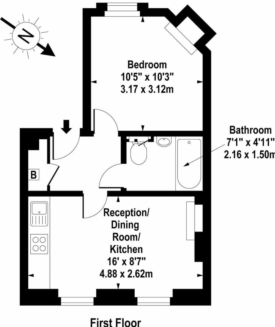 Apartment, 1 Double Bed with Sofa bed, Kitchen, City View (Goodge Place 24, 1) | Floor plan