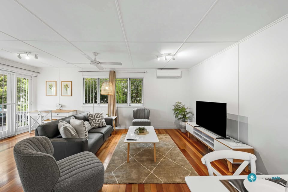 Living room has large flatscreen smart TV.