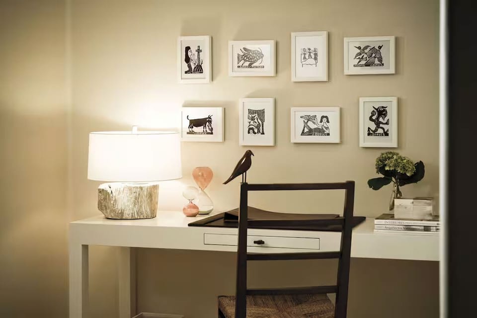 Settle in and plan adventures at this stylish workspace nook.