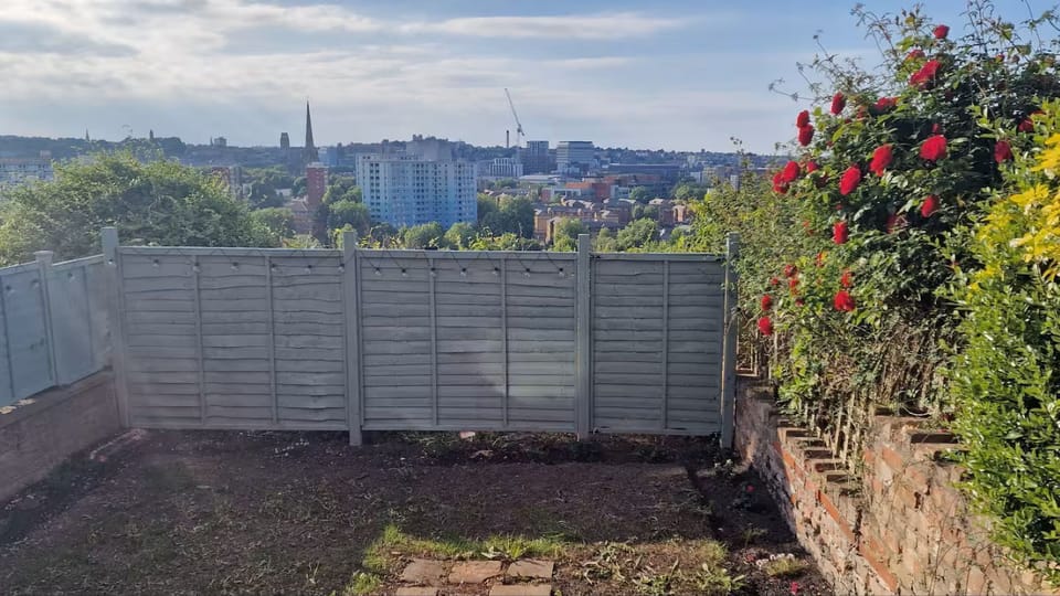 View of the garden and panoramic view of Bristol from Totterdown.