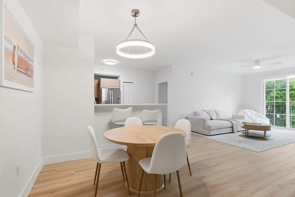 Open-concept space with modern furnishings and natural light