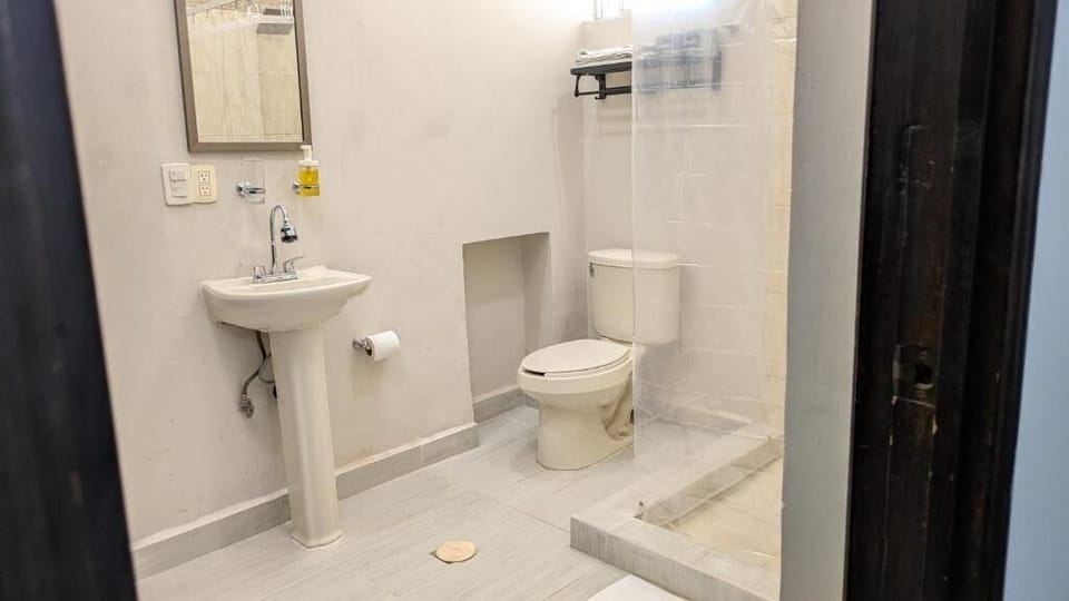 Shower, free toiletries, hair dryer, towels