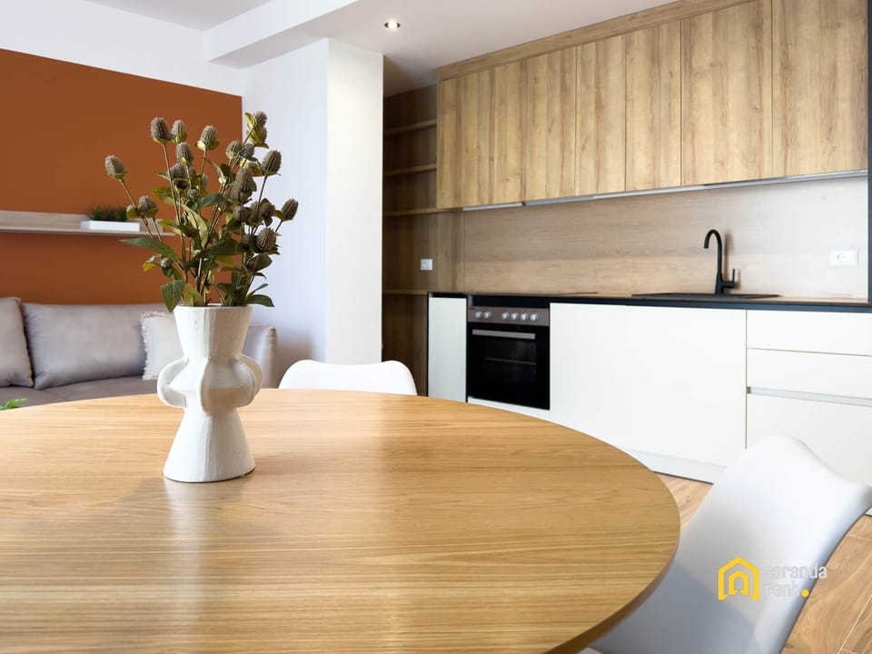 Dining table and kitchen