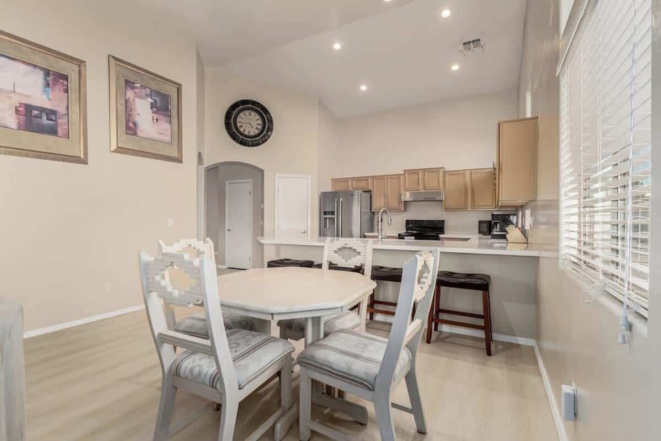 Dining area with table seating for shared meals