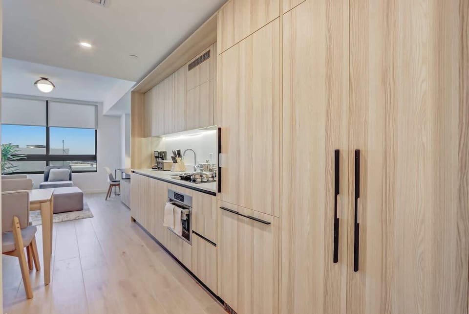 Modern fully stocked kitchen ready for home cooked meals.