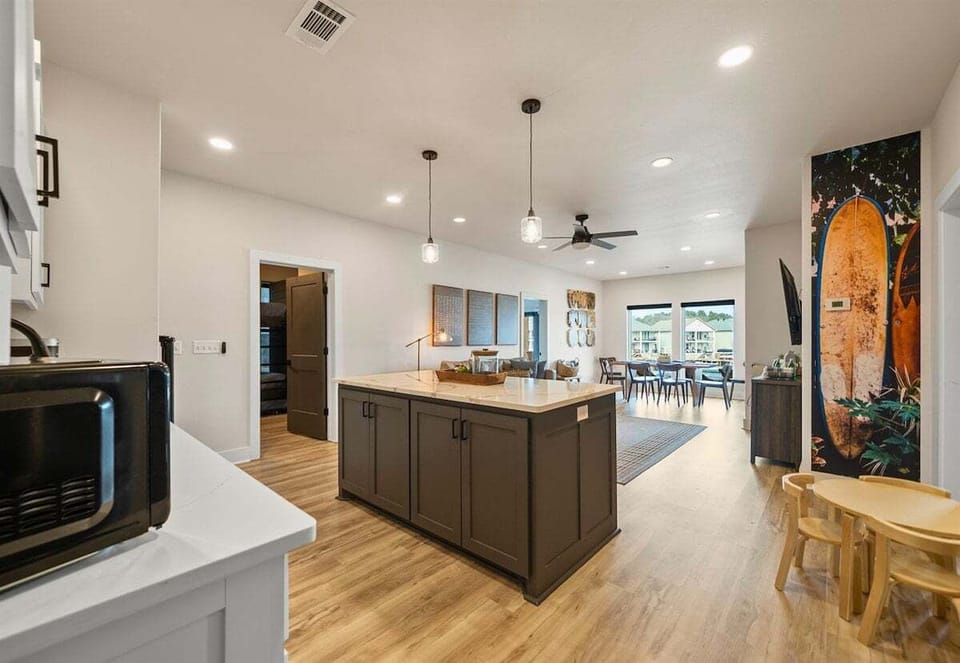 From this view, you can see how the kitchenette connects effortlessly with the rest of the lower level.