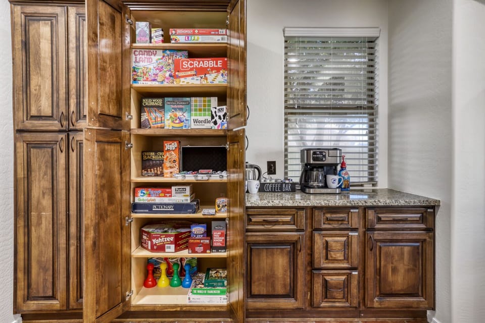 Game closet and coffee bar