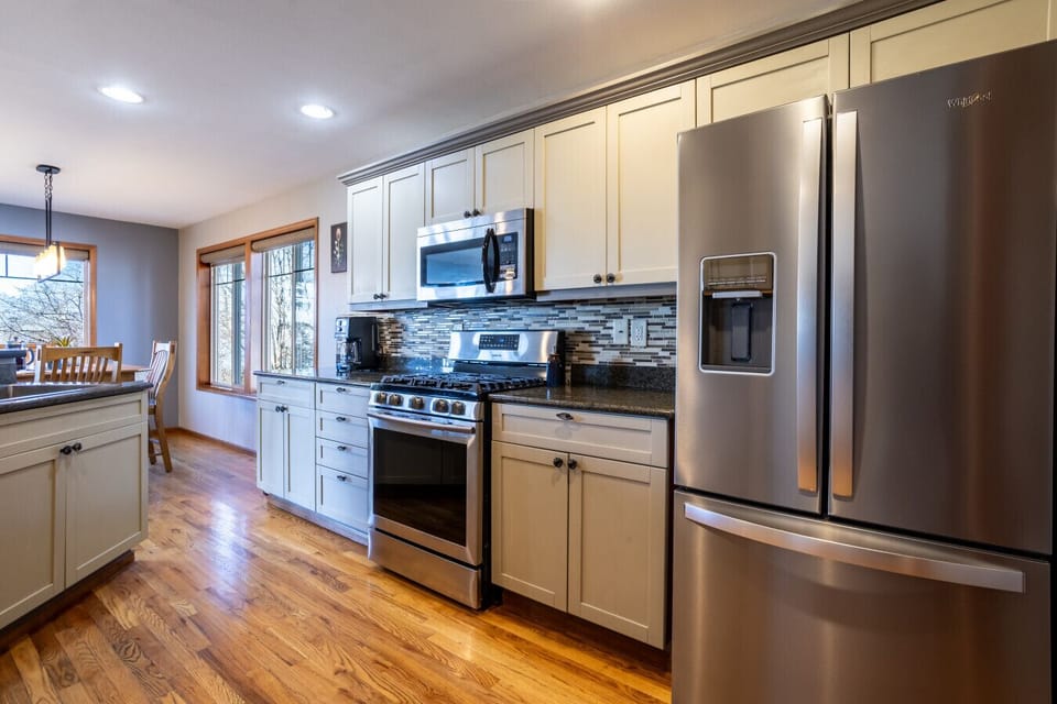 Kitchen comes equipped with what you need to cook and bake