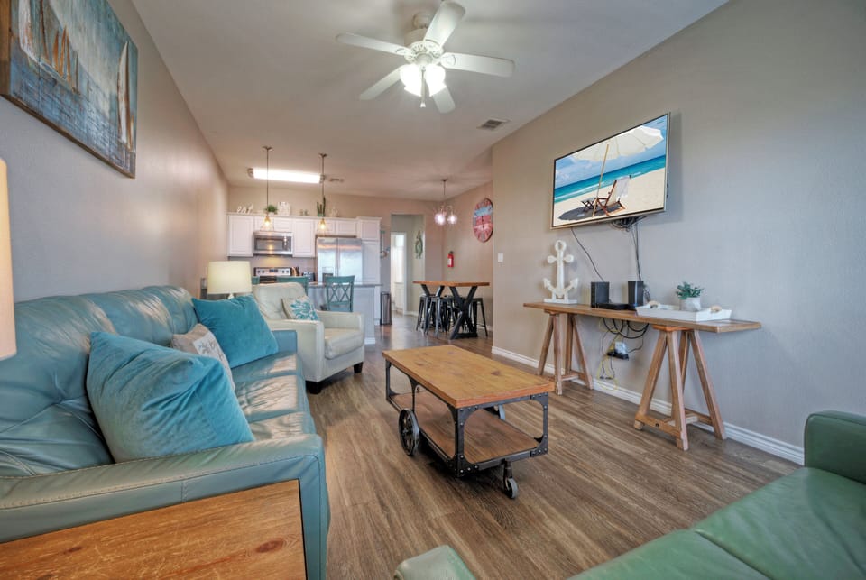 Cozy living room with a full-size sleeper sofa—perfect for extra guests and laid-back movie nights. 