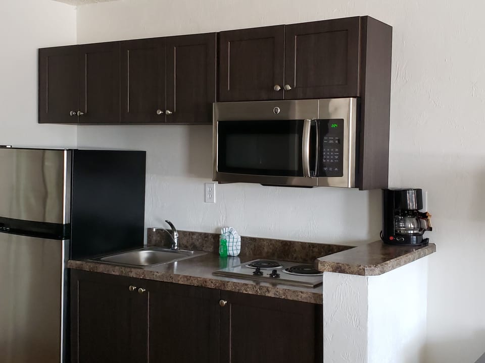 Fridge, microwave, coffee/tea maker