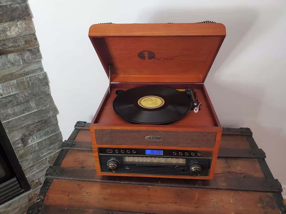 Indoor fireplace and record player