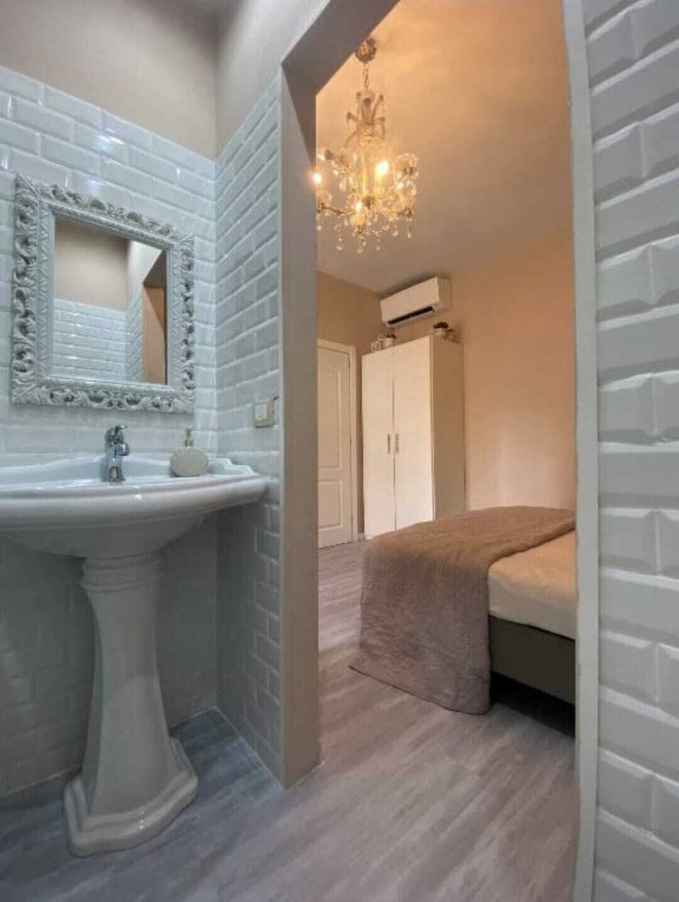 Separate tub and shower, hair dryer, towels, soap