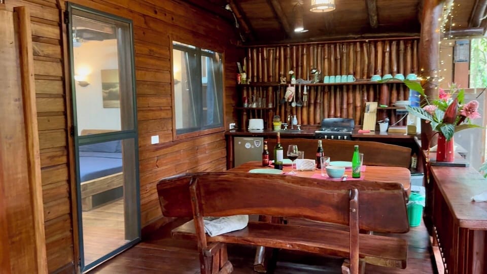from the dining area you enter the first bedroom - all covered with moskitonets