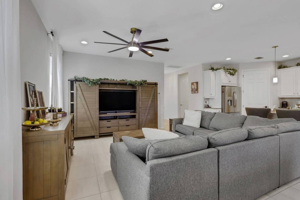 A large Smart TV is in the main living area. Guests will need to provide logins for subscription-based channels.