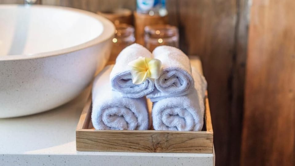 Shower, free toiletries, hair dryer, slippers