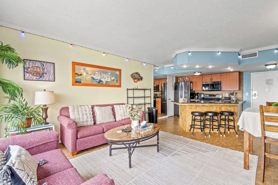 Living Room, Bar, and Kitchen Area of the resort provides a spacious unique experience in Myrtle Beach