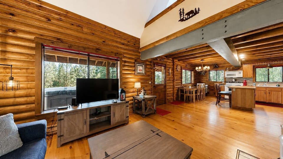Great room with kitchen beyond