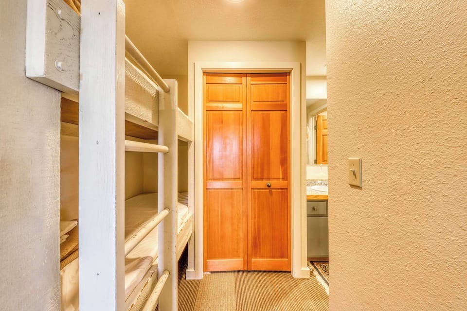 Bunk alcove to the left, bathroom to the right