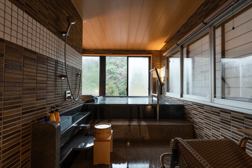Special Japanese-Western Room with Semi Open-Air Bath and Mountain View - New as of 2022 | Bathroom | Free toiletries, hair dryer, bathrobes, slippers