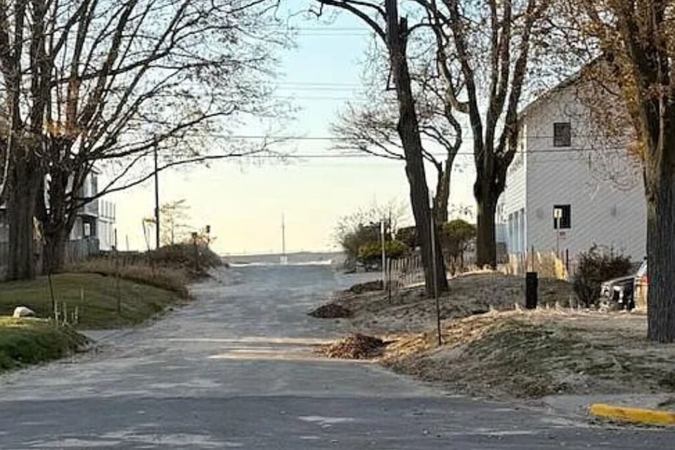 View from the property, the beach is at the end of the road