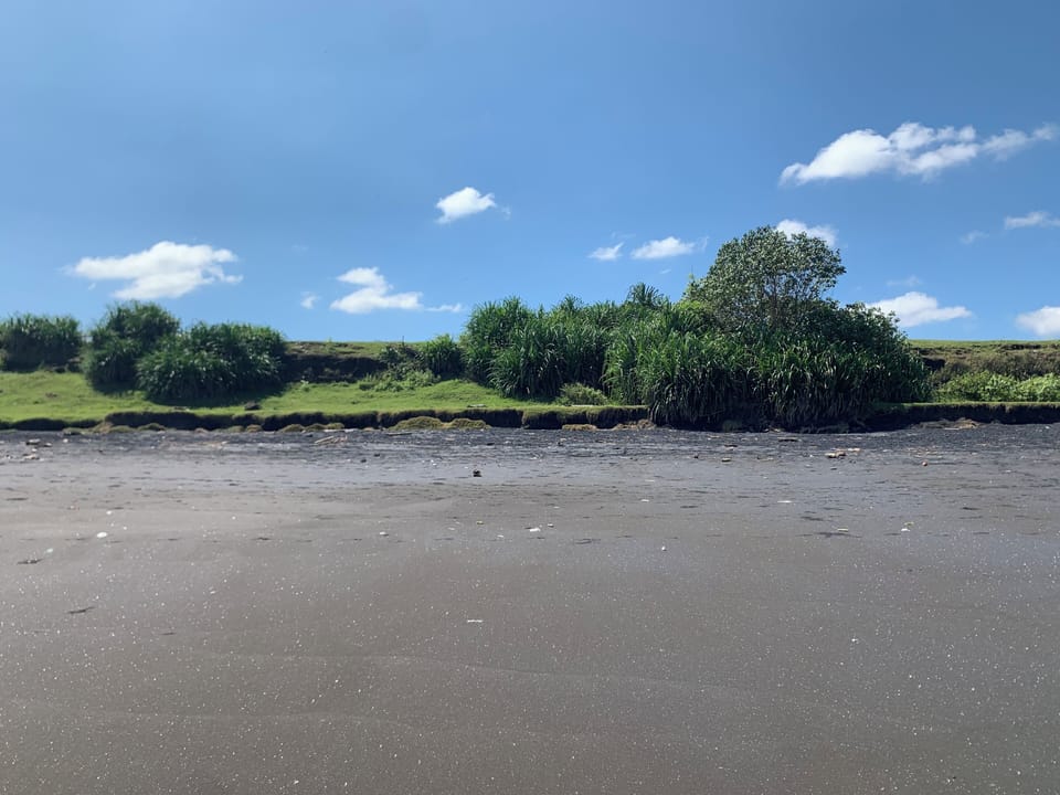 On the beach, black sand