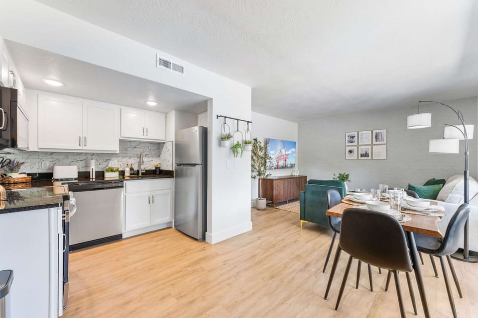 The open kitchen offers ample space & all the comforts of home​