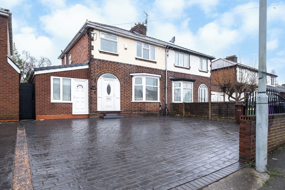 Large front driveway which fits 2 LWB Vans or 2-3 vehicles. Plus some off-street