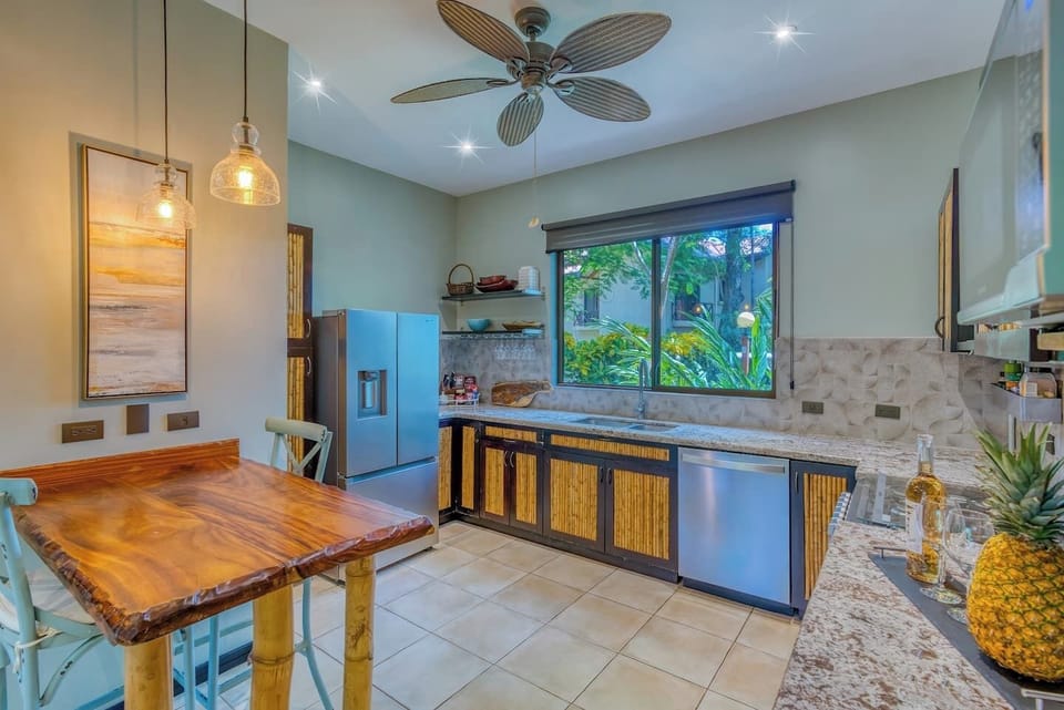 Very well equipped kitchen with new appliances and gas stove. Includes Instant, slow cooker, citrus juicer, coffee maker, rice cooker and more. 