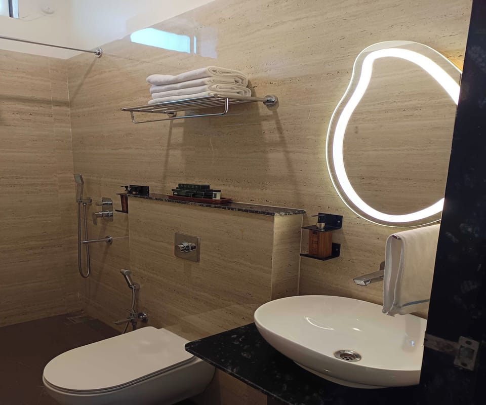 Shower, free toiletries, towels, soap