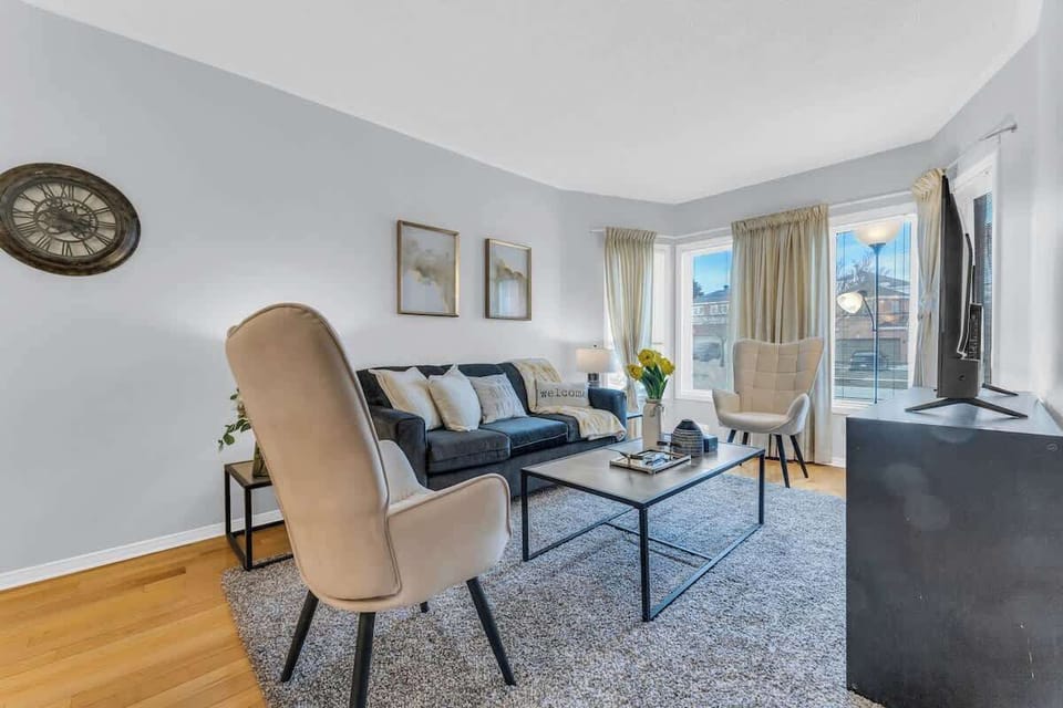 Living room with comfortable seating and Smart TV
