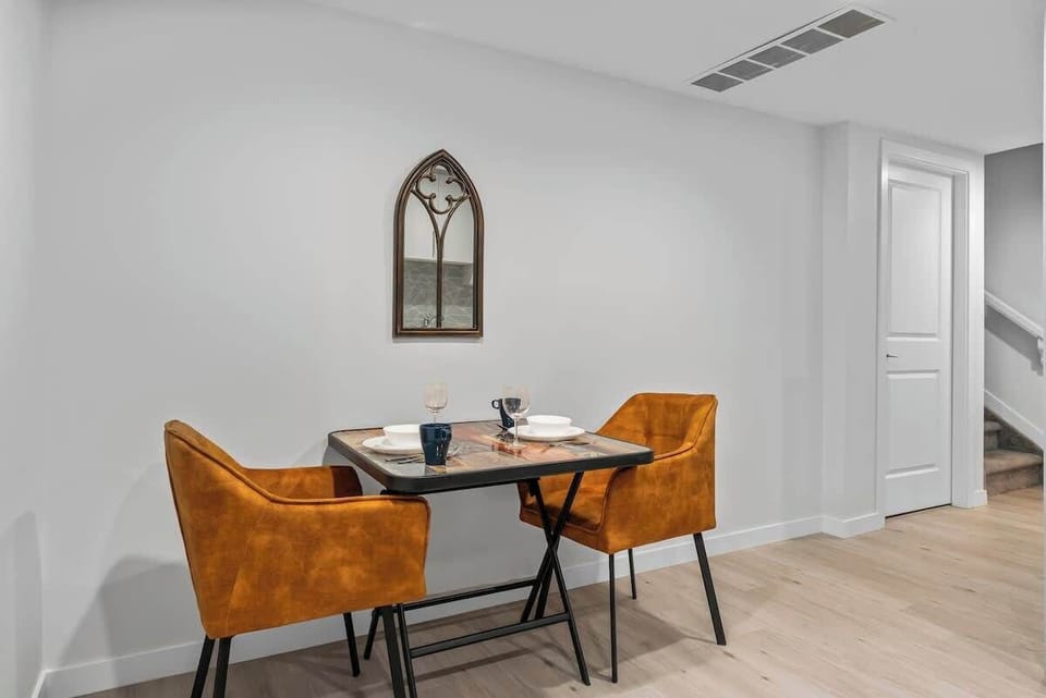 Cozy nook dining space perfect for meals, work, or a quiet coffee break.