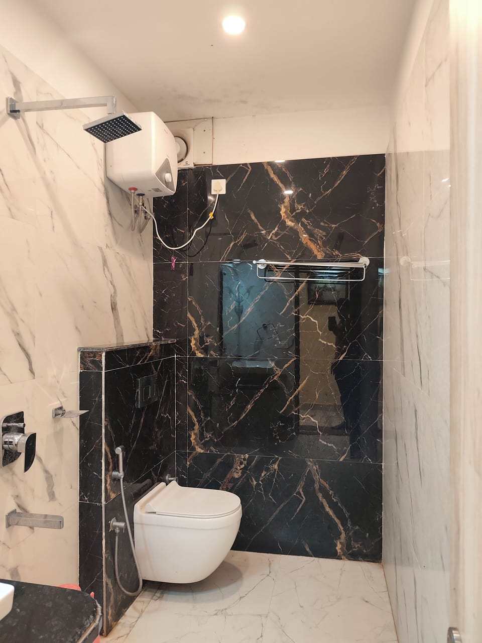 Shower, towels, soap, shampoo