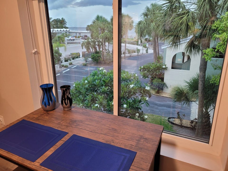 Scenic window view of tropical surroundings