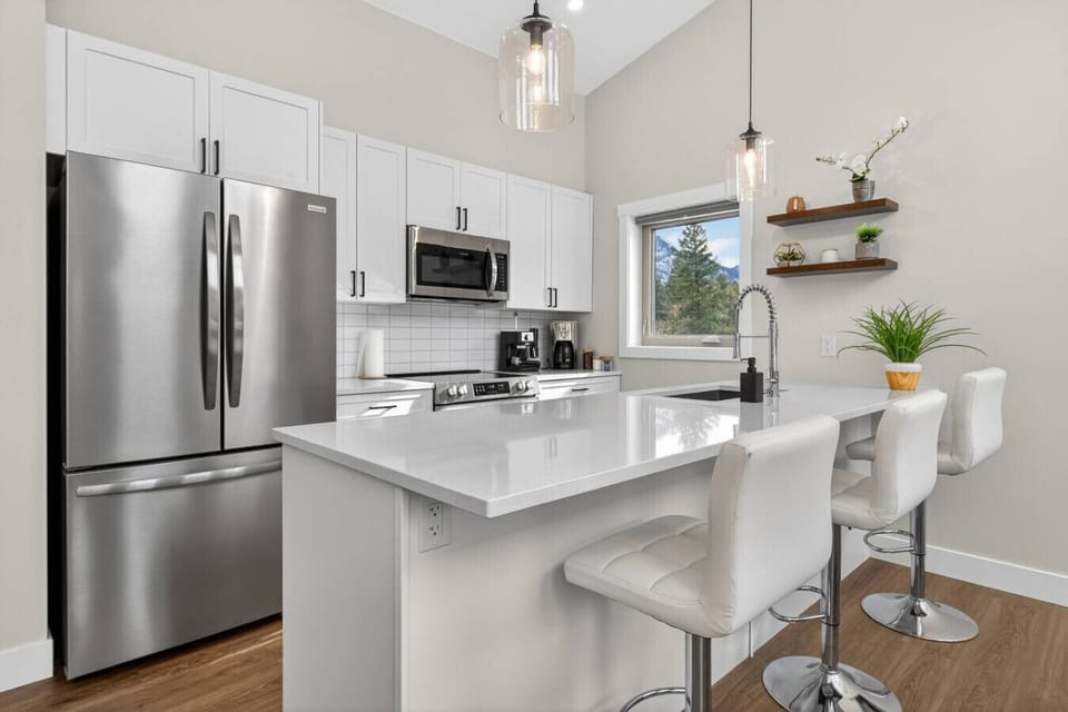 Full kitchen with a blender, rice cooker, air fryer, crockpot/slow cooker, drip & espresso coffee machine, ground coffee, tea, sugar and basic condiments (ketchup, mustard and relish.)