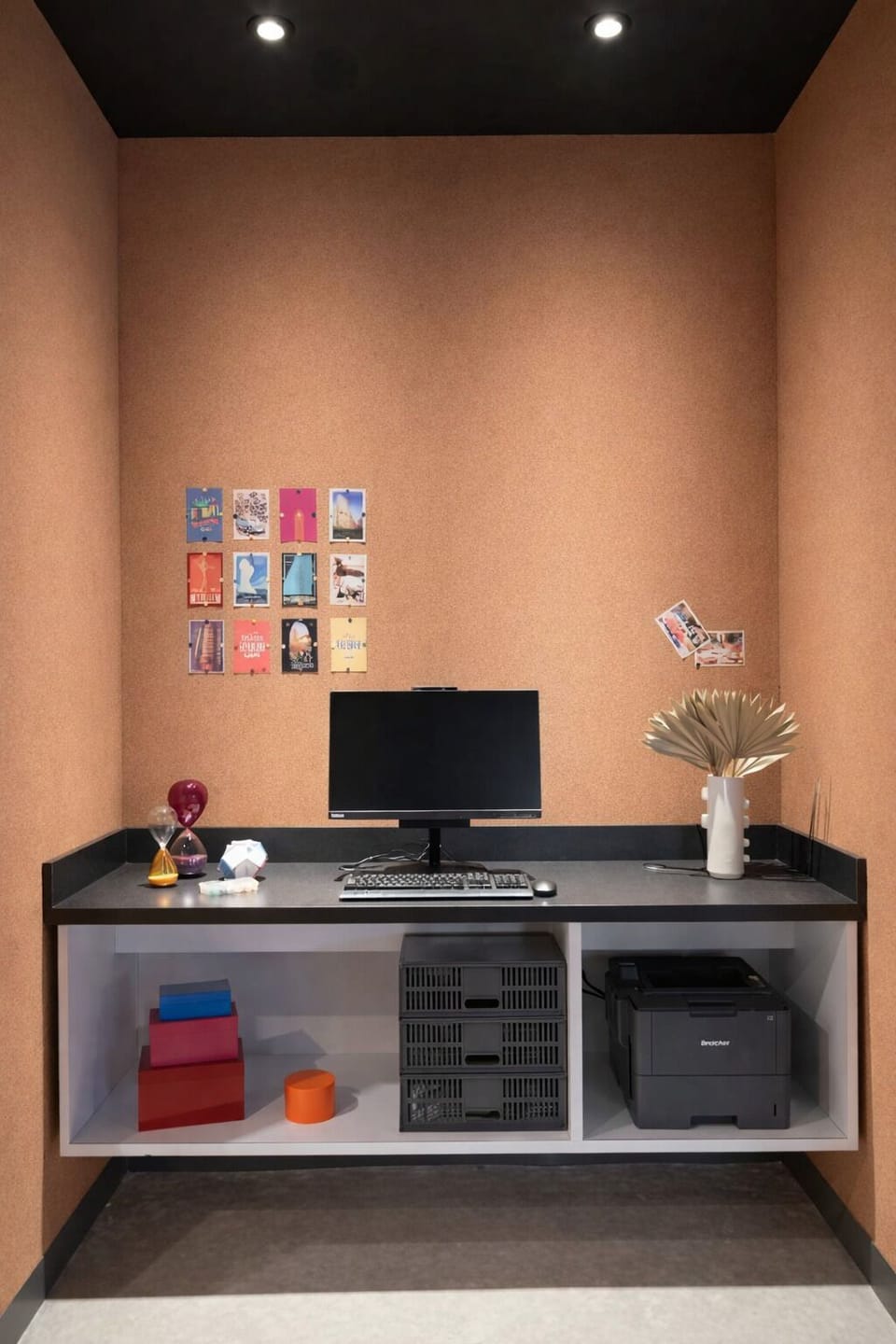 Focus comfortably in a quiet work nook with desk space.