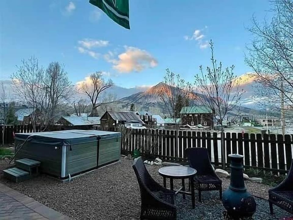 Private yard with views and hot tub.