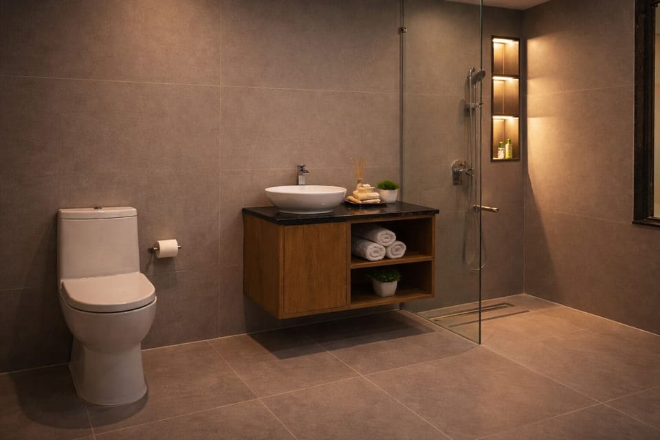 Shower, free toiletries, hair dryer, slippers