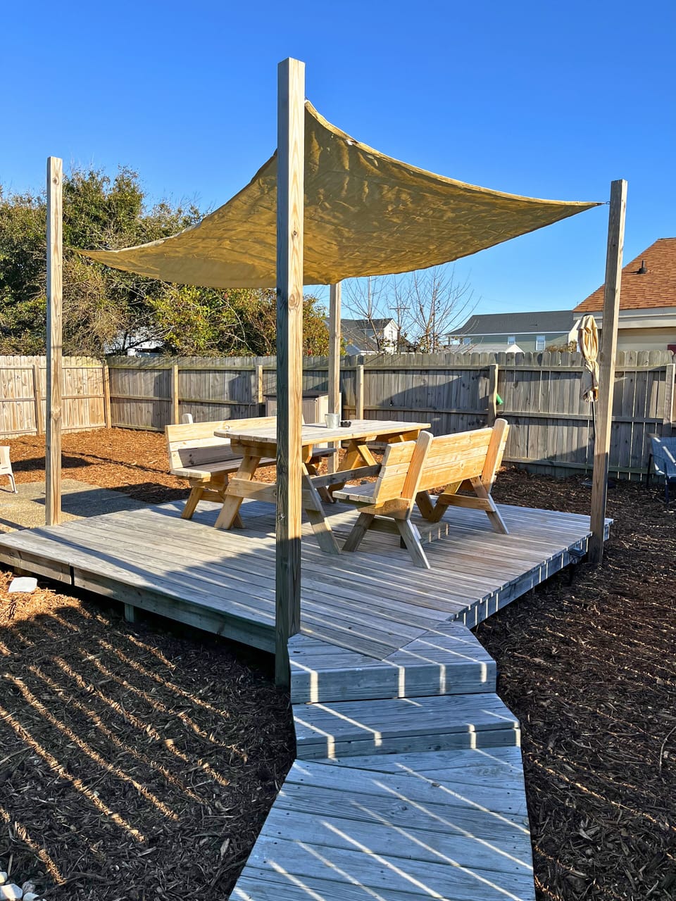Fully fenced in backyard