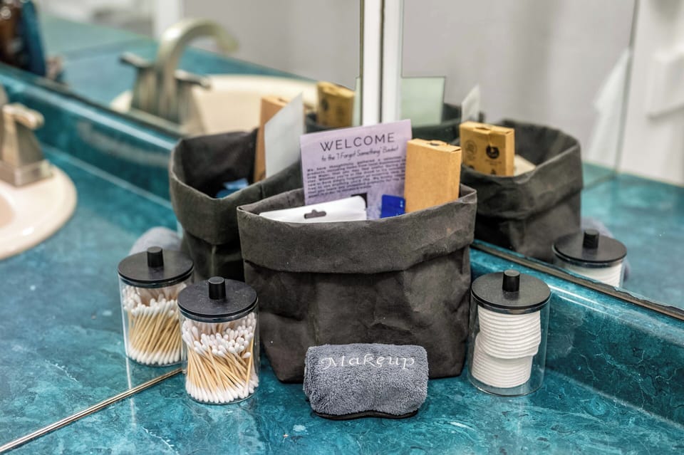 An "I forgot something" basket with items you might need during your stay