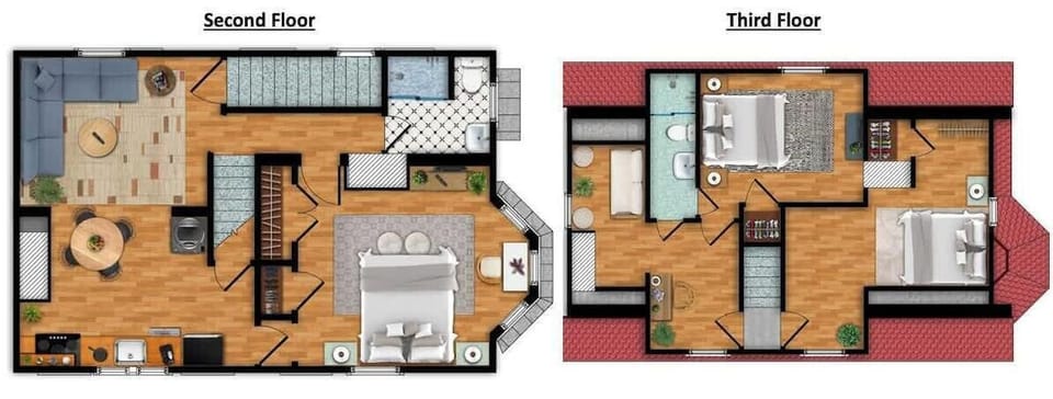 A spacious second and third-floor floor plan designed for effortless living and gathering.